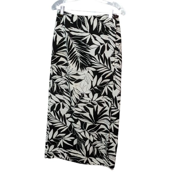 GIORGIO FIORLINE COLLECTION Leaf Print Wrap Maxi Skirt Black and White Size 8 - Picture 1 of 13
